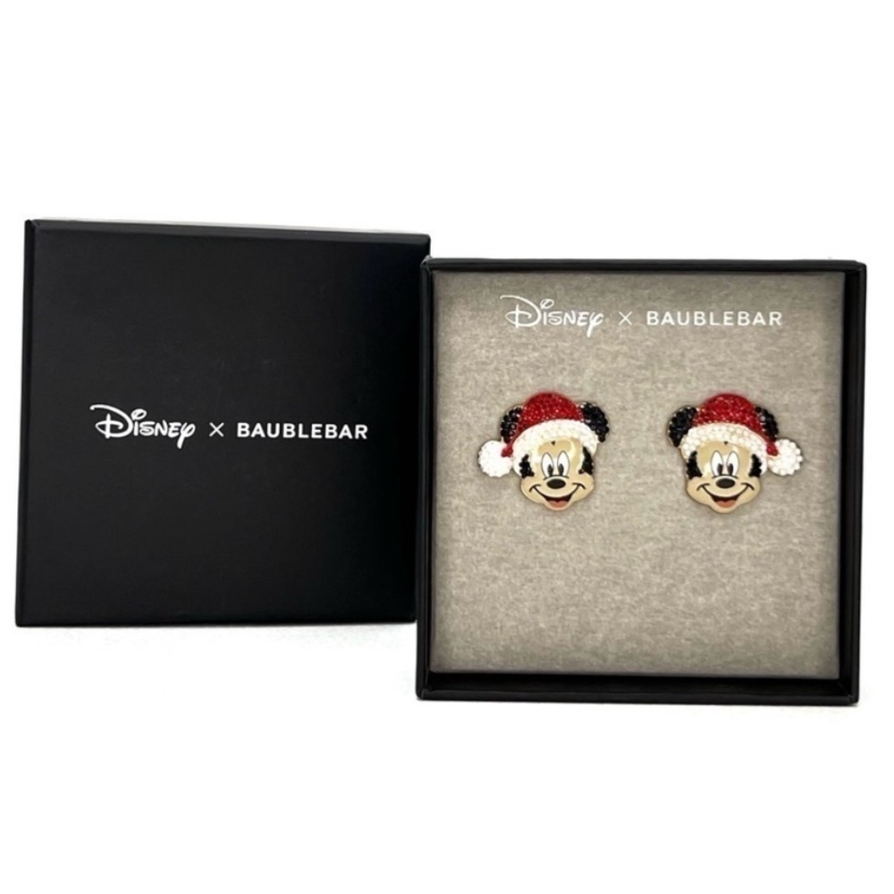 Disney x BaubleBar Mickey Mouse Santa Claus Earrings NWT